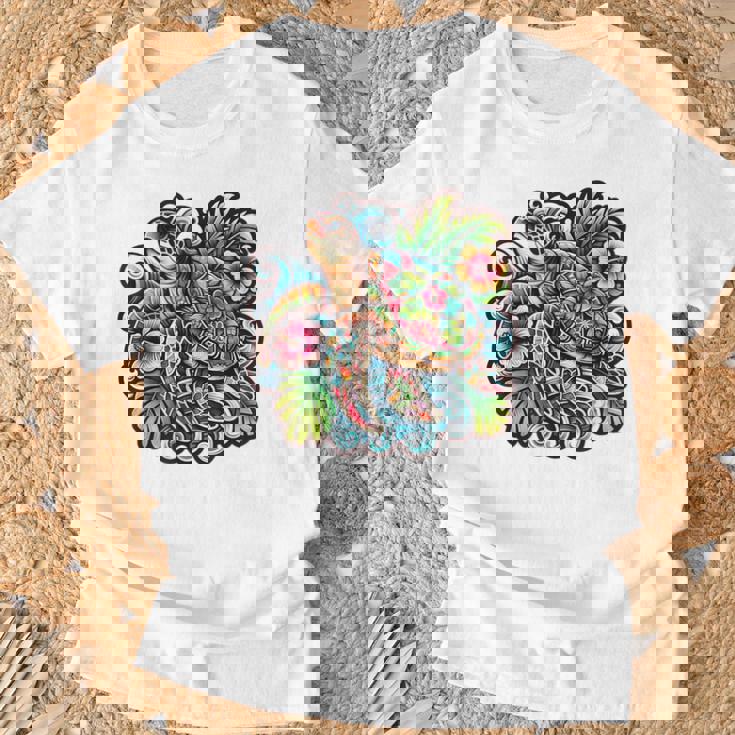 アロハ ウミガメ ハワイアン ホヌ フラワー ウェーブ オーシャン Tシャツ 高齢者への贈り物