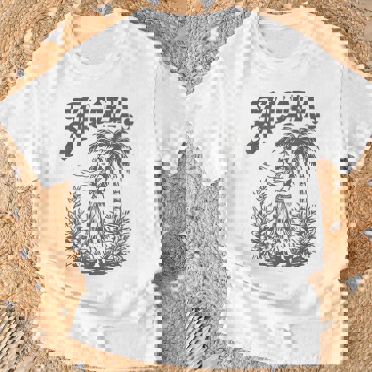 アロハ レトロ ハワイ ヤシの木 ルアウ ダンサー シルエット トロピカル Tシャツ 高齢者への贈り物