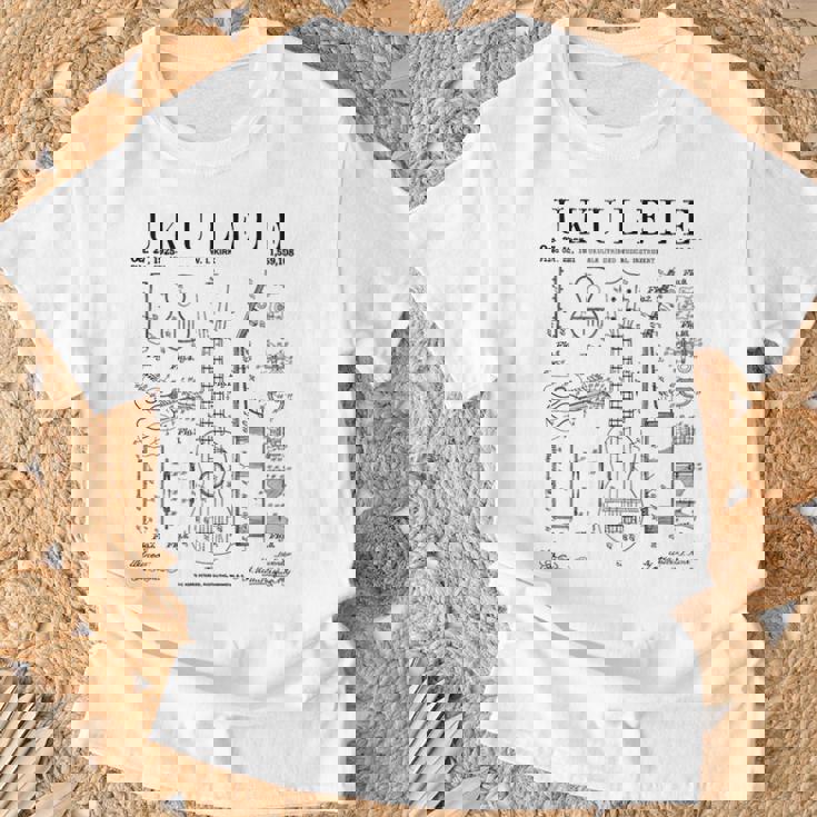 ウクレレ楽器 ウケ ヴィンテージ 特許 図面 プリント Tシャツ 高齢者への贈り物