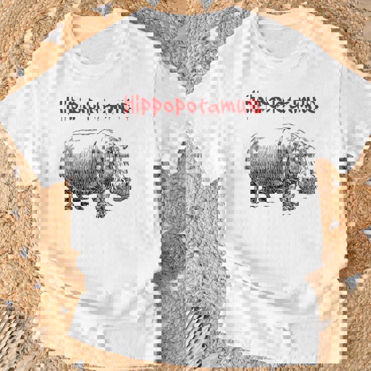 カバ ヴィンテージ シンプル ミニマリスト カバ グラフィック Tシャツ 高齢者への贈り物