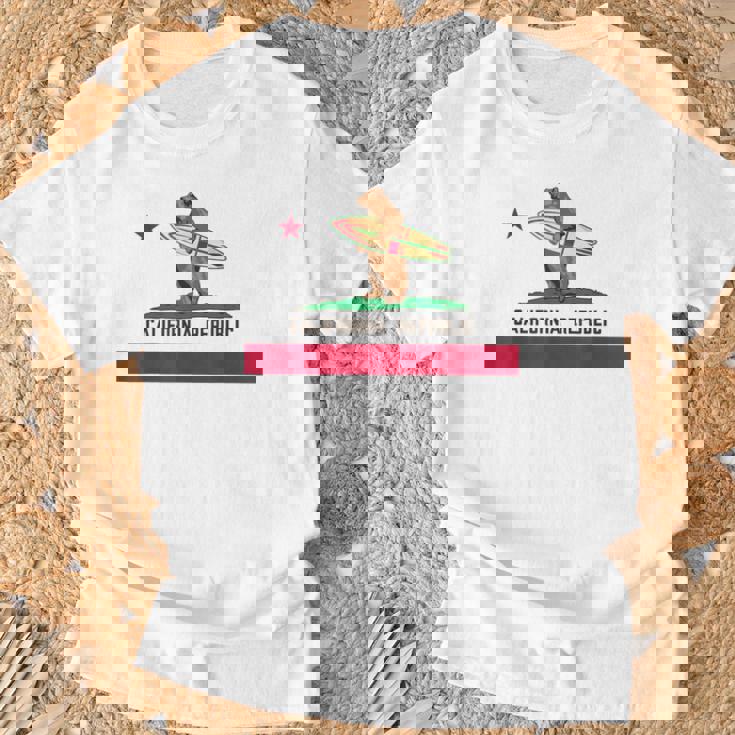 カリフォルニアシャツ、共和国旗カリフォルニアサーフィンベア Tシャツ 高齢者への贈り物