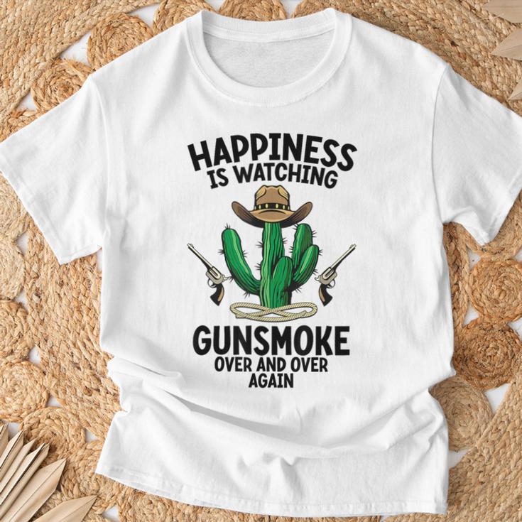 ガンスモークを何度も見るロングブランチサルーン Tシャツ 高齢者への贈り物