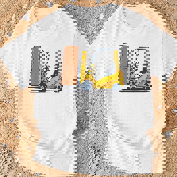 キッズ フォークリフト車両工事現場掘削機建設作業員 男の子 Tシャツ 高齢者への贈り物