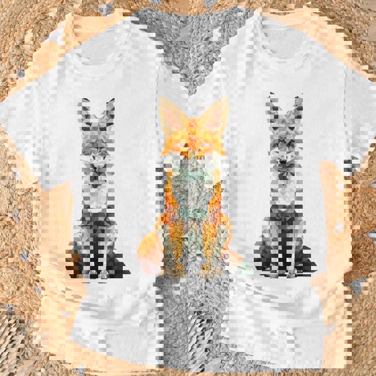 キツネ アニマル柄 グラフィック ポートレート イラスト 幾何学 キツネ Tシャツ 高齢者への贈り物