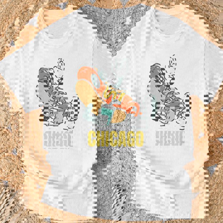 シカゴホットドッグ ストリートフード ホットドッグ マスタード付き Tシャツ 高齢者への贈り物