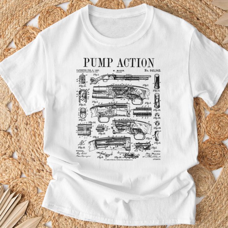 ポンプアクション ショットガン ヴィンテージ ライフル 銃 特許プリント Tシャツ 高齢者への贈り物