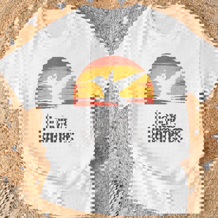 レトロ ヴィンテージ サンセット 2024 I Love Hummers コリブリ ハチドリ Tシャツ 高齢者への贈り物