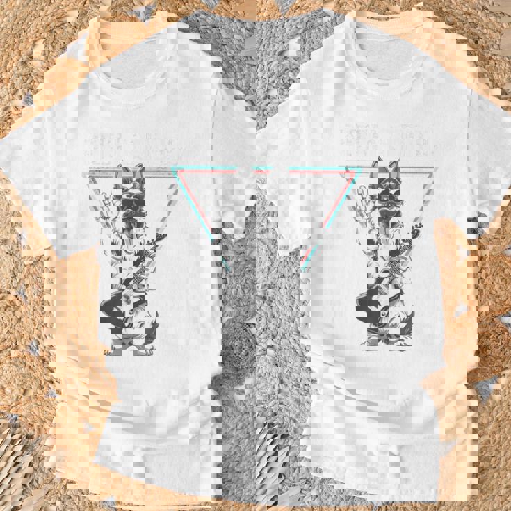 ロックンロール ドッグ ギター ミュージック バイブ Tシャツ 高齢者への贈り物