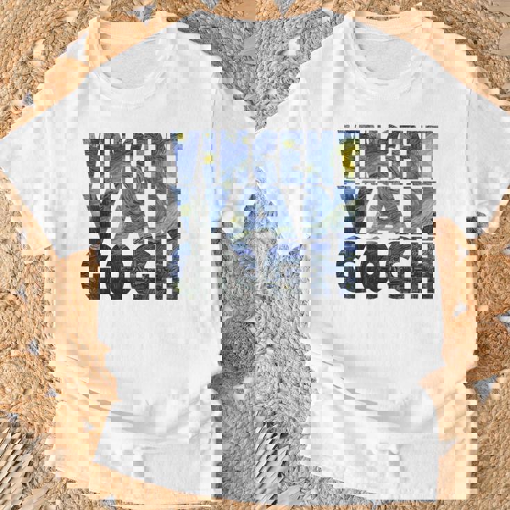 ヴィンセント・ヴァン・ゴッホ作「星月夜」 テキスト ミュージアムアート Tシャツ 高齢者への贈り物