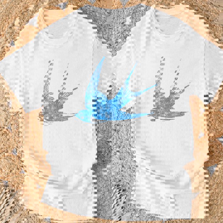 古びたツバメの青い鳥 シルエット 鳥 鳥 イラスト Tシャツ 高齢者への贈り物