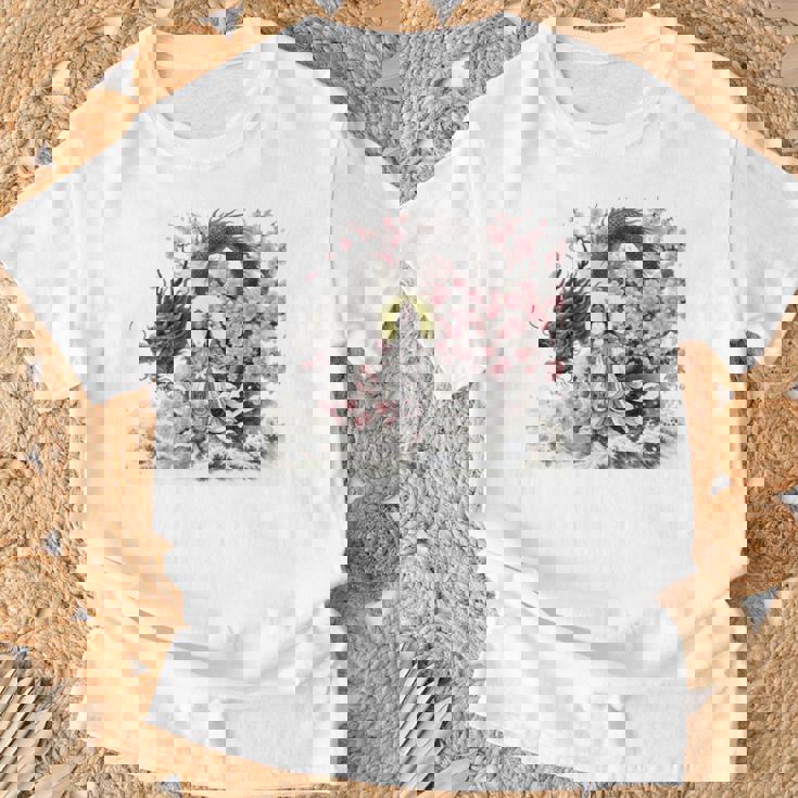 日本 浮世絵 観音菩薩 竜 桜 波 バックプリント 長袖tシャツ Tシャツ 高齢者への贈り物