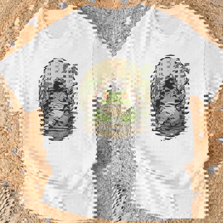 日本の不機嫌なカエル浮世絵 アニメ 日本アート Tシャツ 高齢者への贈り物