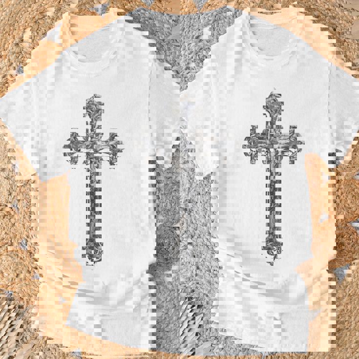 背中に十字架 大きな十字架 クリスチャン Tシャツ 高齢者への贈り物
