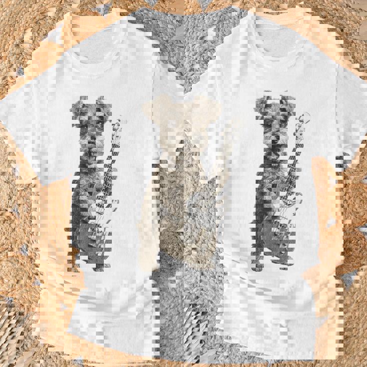 面白いtシャツ シュナウザー 犬 ギター イヌ メンズ 犬好き グッズ かわいい おもしろ 面白い 服 ネタ Tシャツ 高齢者への贈り物