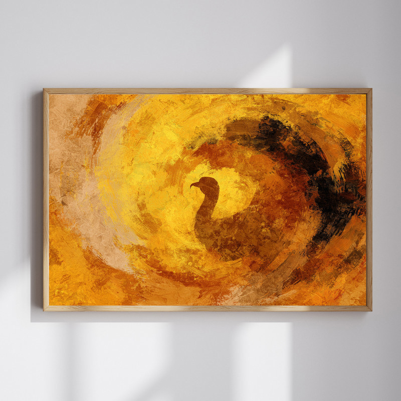 Abstract Thanksgiving turkey canvas wall art with modern geometric shapes in warm autumn tones, perfect for dorm room decor. | Family Wall Decor