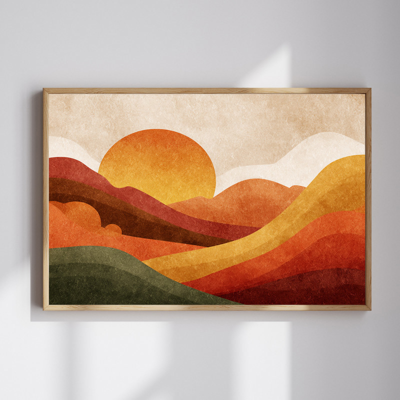 Autumn glow Thanksgiving sunset canvas wall art for dorm room, warm orange sky over fall foliage in a panoramic landscape | Family Wall Decor