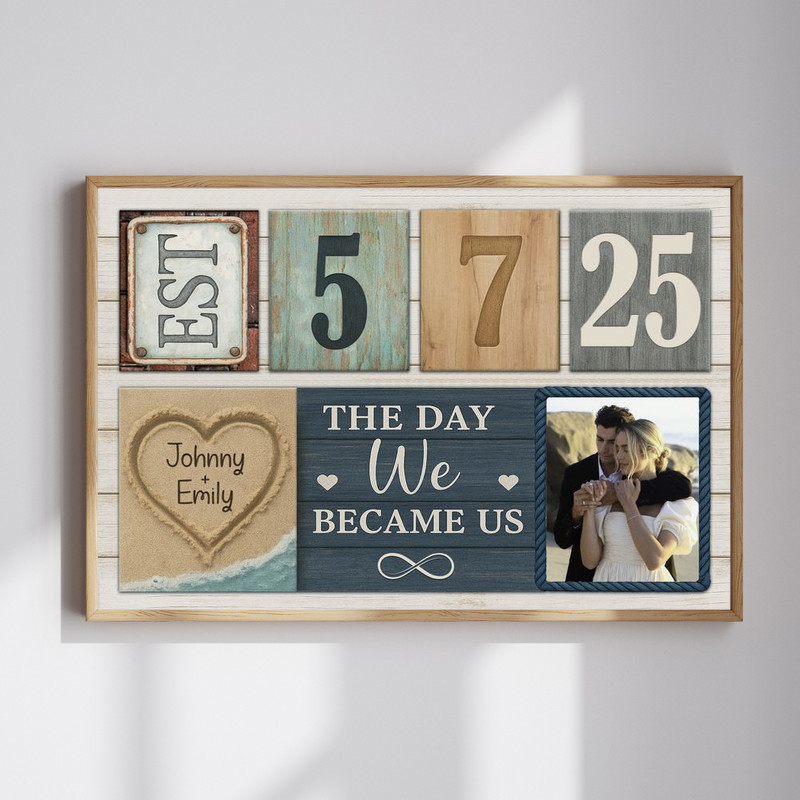 Established Year Photo Canvas - Coastal Farmhouse Couple Keepsake | Family Wall Decor