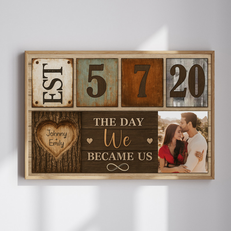 Vintage Couple Milestone Canvas - Established Year Photo Art | Family Wall Decor