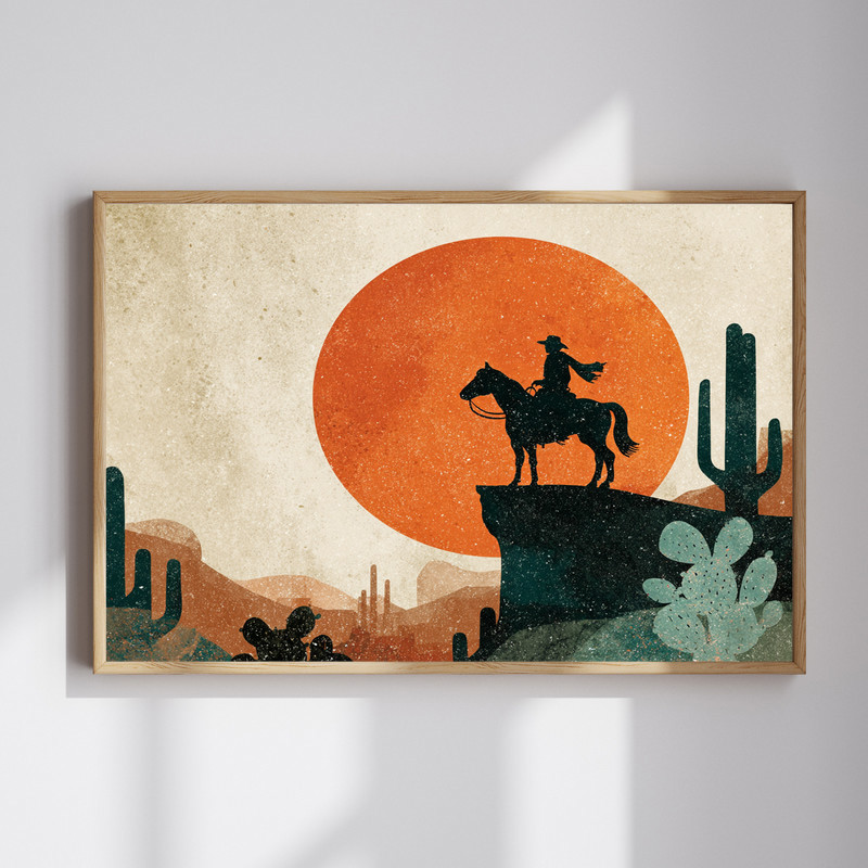 Cowboy Christmas canvas wall art featuring a western holiday silhouette design, perfect for cozy dorm room wall decor | Familywalldecor