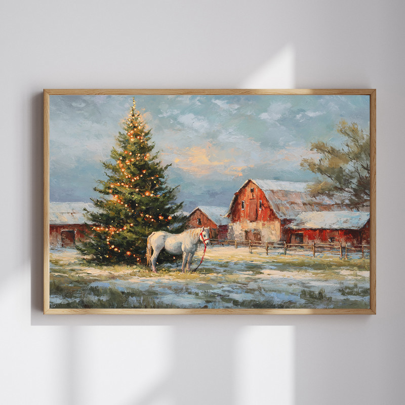 Cozy Christmas countryside canvas wall art with snow-covered cottages and warm window glow, perfect for festive dorm room decor | Family Wall Decor