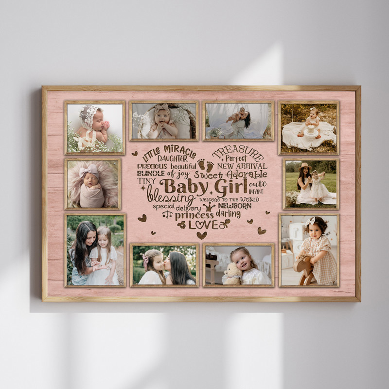 Heartfelt Baby Girl Photo & Word Art Canvas Milestone Keepsake | Family Wall Decor