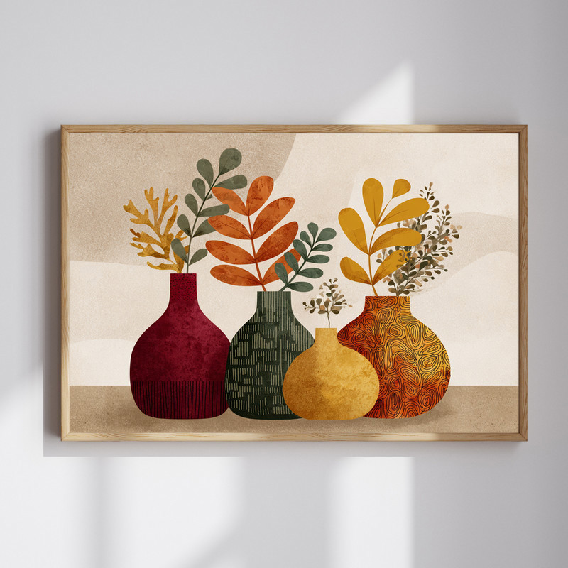 Fall botanicals canvas wall art with abstract Thanksgiving leaf in burnt orange and sage, portrait format for dorm rooms | Family Wall Decor