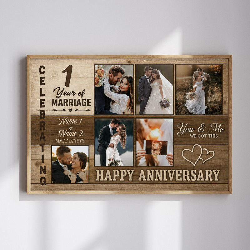 Rustic Photo Collage Canvas - Personalized Marriage Anniversary Gift | Family Wall Decor