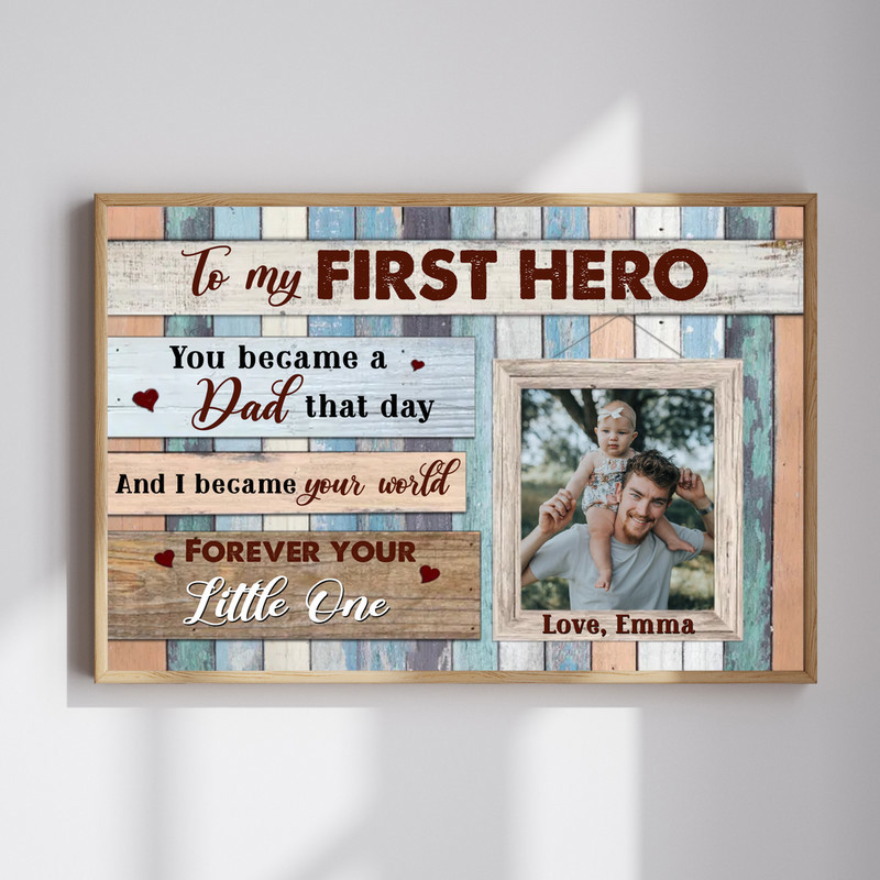 First Hero, First Dad - Personalized Father Daughter Canvas Gift | Familywalldecor