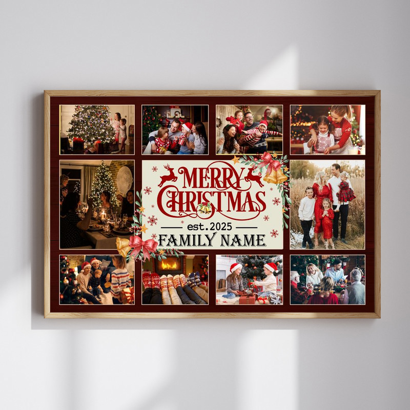 Rustic Family Photo Canvas - Personalized Christmas Collage Keepsake | Family Wall Decor