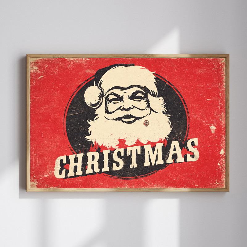 Retro Santa face Christmas canvas wall art for funky dorm decor, vintage colors and playful holiday charm for seasonal flair