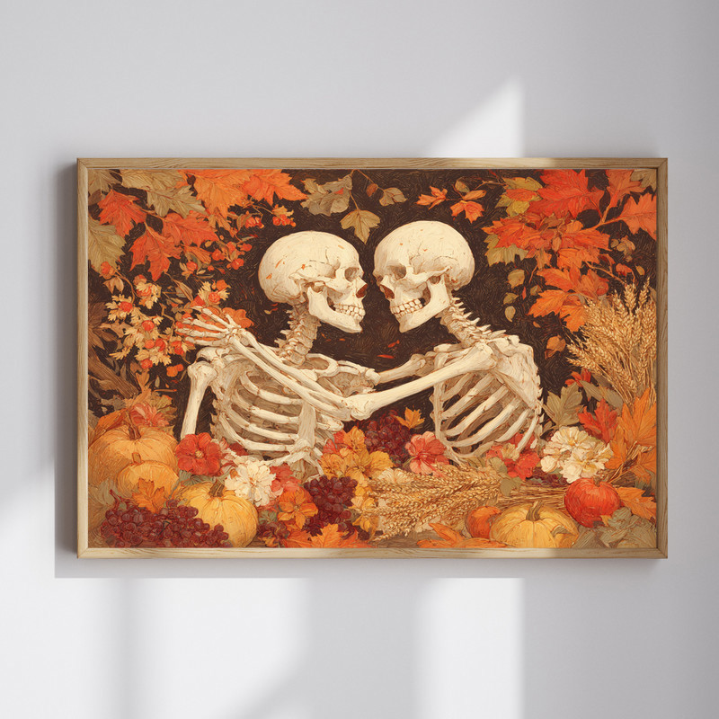 Romantic autumn canvas wall art with warm fall leaves and sunset glow, perfect dorm room decor for a cozy, sentimental vibe | Family Wall Decor