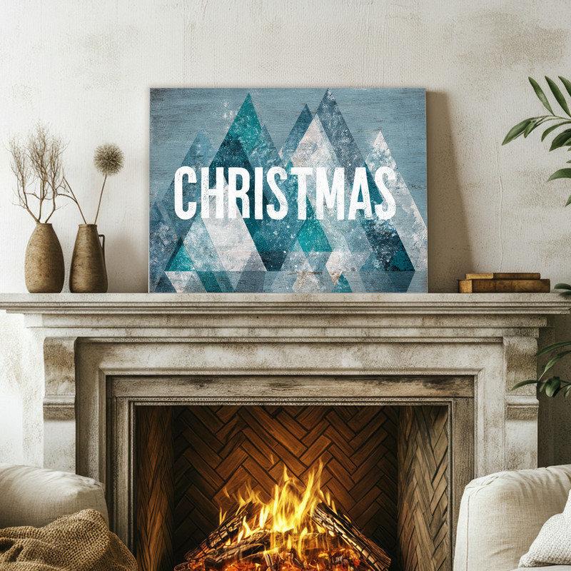 Abstract snowy Christmas canvas wall art showing deep navy night sky and crisp white snow, horizontal layout for warm dorm ambience