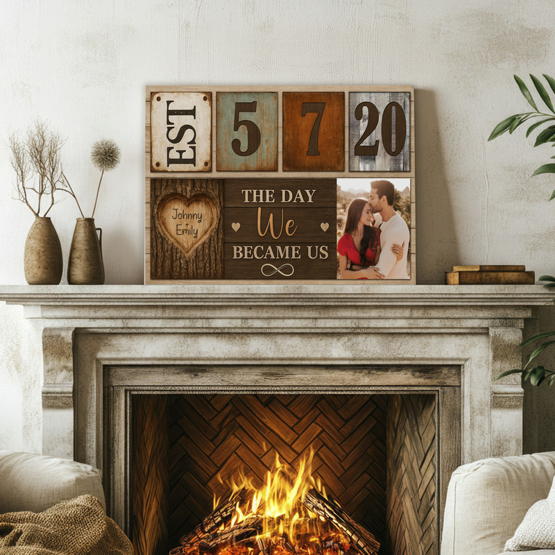 Vintage Couple Milestone Canvas - Established Year Photo Art Vintage Couple Milestone Canvas - Established Year Photo Art