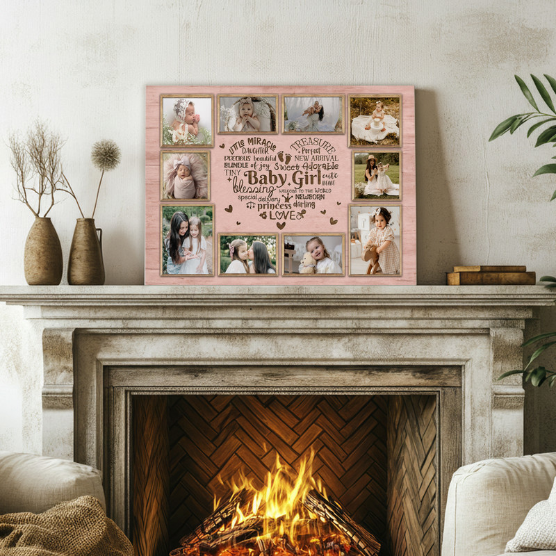 Heartfelt Baby Girl Photo & Word Art Canvas Milestone Keepsake