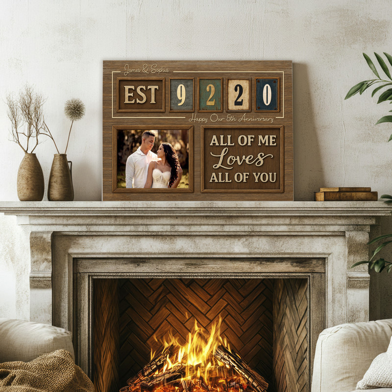 Rustic Established Date Keepsake Canvas - Couple's Anniversary Art