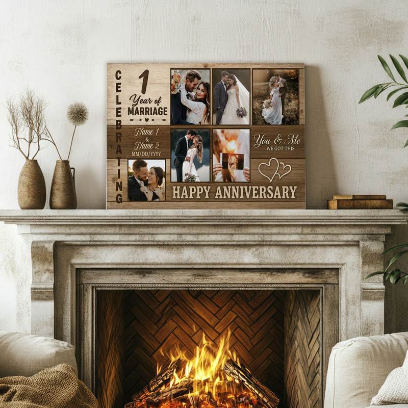 Rustic Photo Collage Canvas - Personalized Marriage Anniversary Gift