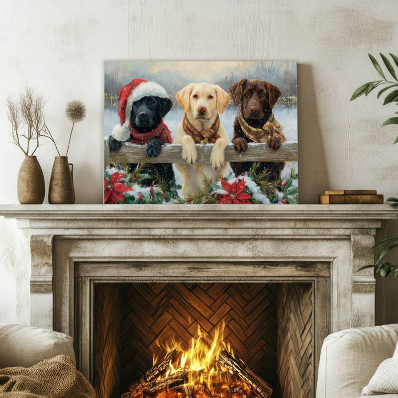 Christmas Labrador canvas wall art featuring a sweet holiday retriever, simple seasonal decor for cozy student housing