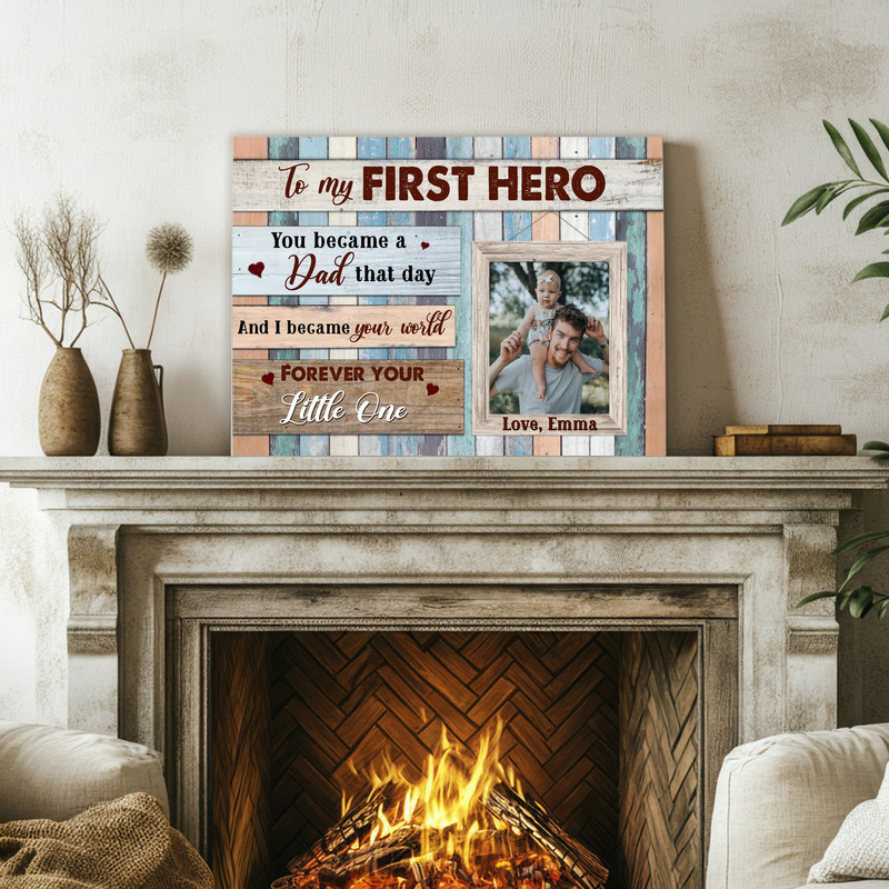 First Hero, First Dad - Personalized Father Daughter Canvas Gift