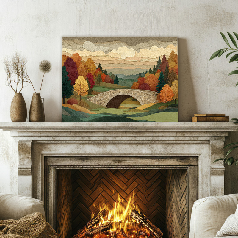 Autumn golf collage canvas wall art, Thankful Fairway design with driver swing silhouette and pine cones, dorm wall accent