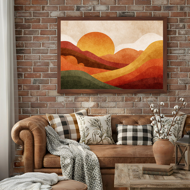 Autumn glow Thanksgiving sunset canvas wall art, gallery-wrapped for dorm decor, golden hour sky with treeline silhouette