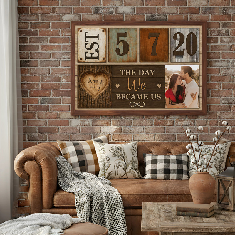 Vintage Couple Milestone Canvas - Established Year Photo Art Vintage Couple Milestone Canvas - Established Year Photo Art