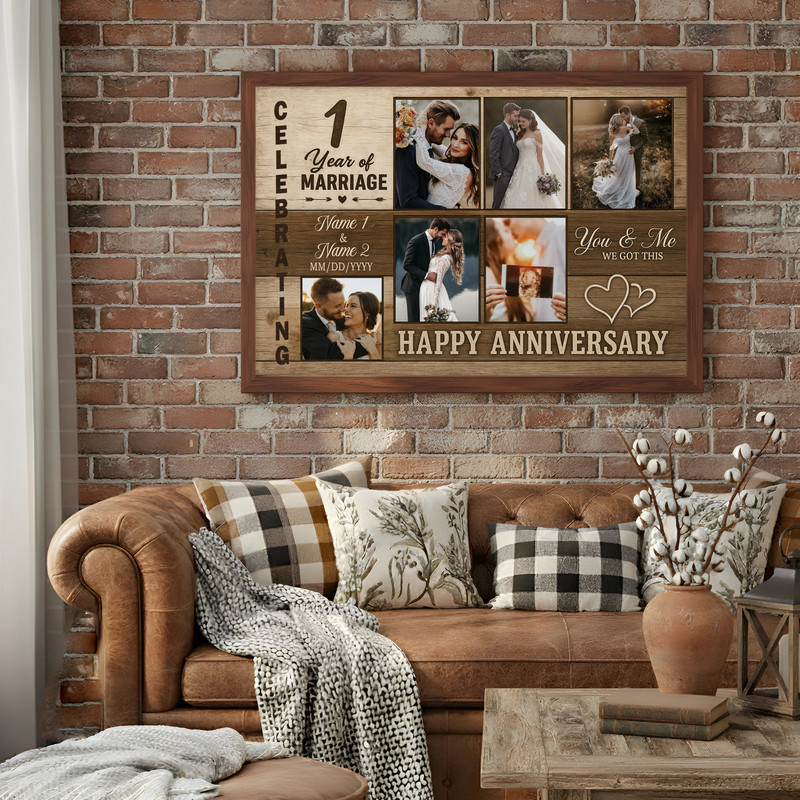 Rustic Photo Collage Canvas - Personalized Marriage Anniversary Gift
