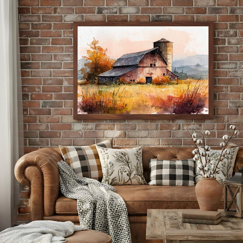 Harvest barn canvas wall art featuring autumn florals, rustic field, and soft sunset tones, ideal for dorm room wall decor Harvest barn canvas wall art featuring autumn florals, rustic field, and soft sunset tones, ideal for dorm room wall decor