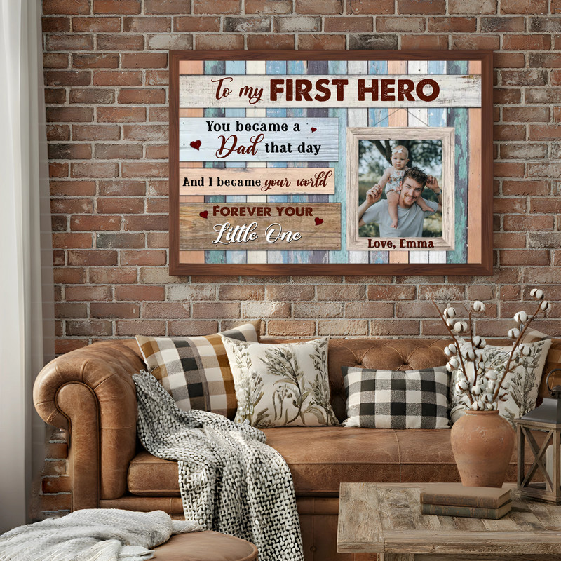 First Hero, First Dad - Personalized Father Daughter Canvas Gift