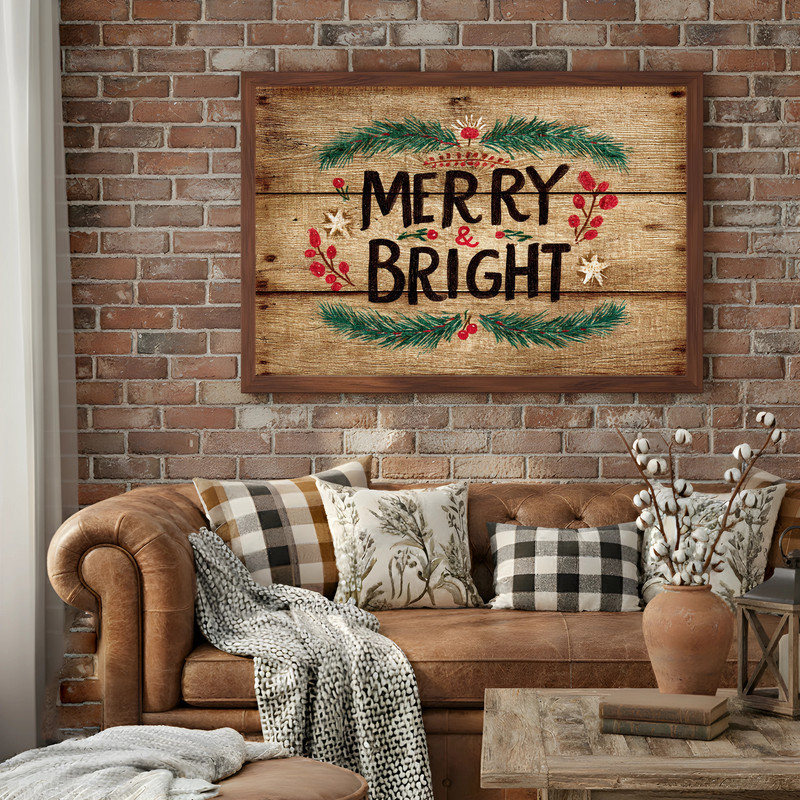 Rustic farmhouse holiday canvas wall art for dorm decor, classic red and green palette on canvas, vertical Rustic farmhouse holiday canvas wall art for dorm decor, classic red and green palette on canvas, vertical