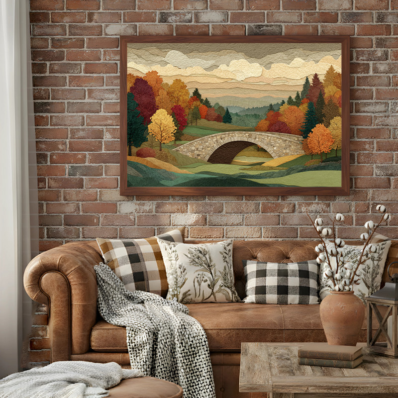 Autumn golf collage canvas wall art, Thankful Fairway theme in rust and gold tones, landscape layout for dorm walls