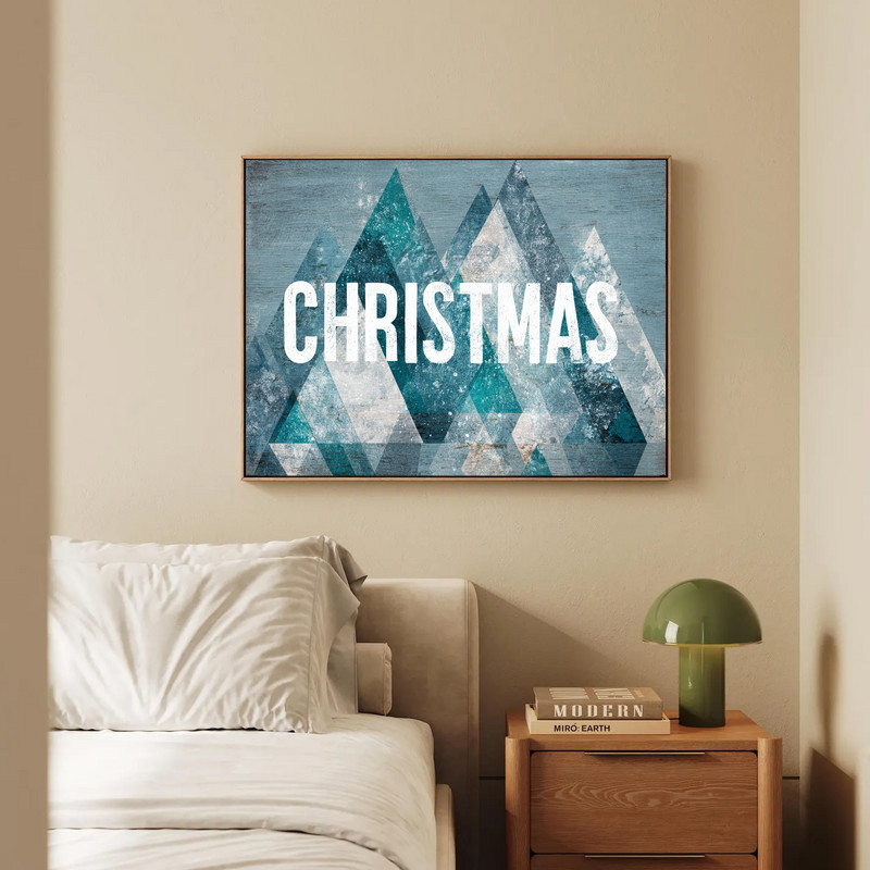 Abstract snowy Christmas canvas wall art with pastel tones and layered texture, panoramic orientation, uplifting winter decor for dorms