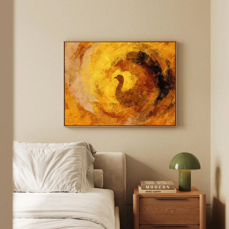 Abstract Thanksgiving turkey canvas wall art featuring textured brushstrokes in earthy harvest colors for dorm decor.