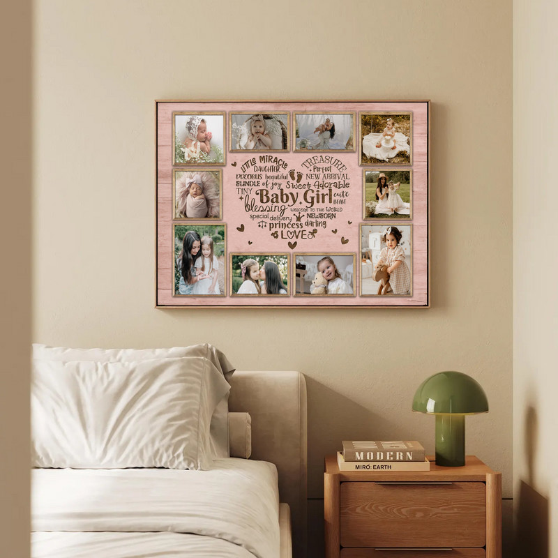 Heartfelt Baby Girl Photo & Word Art Canvas Milestone Keepsake