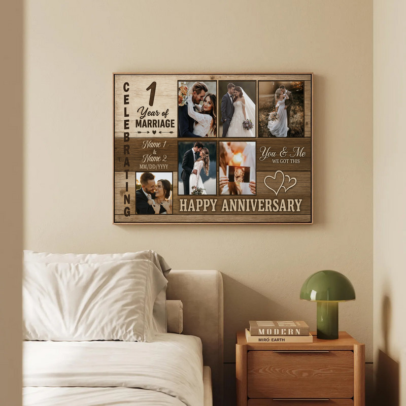 Rustic Photo Collage Canvas - Personalized Marriage Anniversary Gift